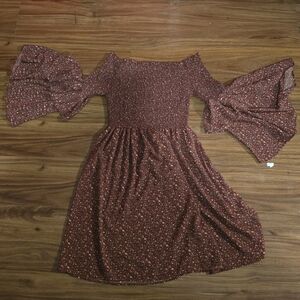 Floral Off-Shoulder Dress with Bell Sleeves